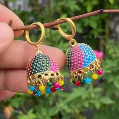 ● Item Detail :- Gorgeous Indian style silver Jhumka earrings on hoops , Multi colour  :- Super light weight :- 1.5 inches long  :- Colour : multi colour  :- hoops earring :- M SIZE JUMKA  ( You can change the hook without any worry. We have three types of hooks,Leverbacks hook/Hoops/french hook , You can inform me about this by messaging me while placing the order. ) **important Notice** ~* After the order, give your full address, Pin code/zip code, Full name, Contact namber/email address, city Multicolor Chandbali Hoop Earrings For Party, Multicolor Round Earrings For Festivities, Multicolor Chandbali Bridal Earrings For Pierced Ears, Multicolor Chandbali Jhumkas For Pierced Ears, Multicolor Latkans Dangle Earrings, Multicolor Hoop Earrings For Gift, Multicolor Round Hoop Earrings For Wedding, Multicolor Festive Round Hoop Earrings, Handmade Multicolor Hoop Earrings For Wedding