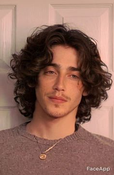 Shaggy Curly Men’s Hair, Shoulder Length Hair Men Curly, Mens Wolf Cut Curly, Longer Curly Hair Men, Mid Length Middle Part Hair Men, Mid Curly Hair Men, Wavy Messy Hair Men