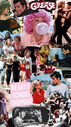 the collage shows many different people and things in this photo, including a woman with pink hair