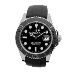 Description Guaranteed Authentic Rolex Yacht-Master with a 42mm 18K white gold case and a black dial. This fine timepiece features a black Cerachrom time-lapse bezel, a date indicator, and an Oysterflex bracelet. This watch is unworn with tags and its box. It comes with a Five Year Warranty through Rolex (warranty starts from the original purchase date), a Rolex box, Rolex papers, and certified retail appraisal from Da Vinci Fine Jewelry, Inc. Details BRAND Rolex COLLECTIONS Yacht-Master Model 2 Black Chronograph Watch With Date Display For Business, Business Chronograph Watch With Date Display In Black, Modern Black Chronograph Watch With Date Display, Formal Black Chronograph Watch With Date Display, Black Watches With Date Display, Black Chronograph Watch With Date Display, Elegant Black Chronograph Watch With Date Display, Luxury Black Automatic Watches, Classic Black Watch With Chronometer