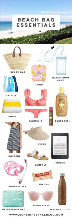 the beach essentials list is shown in this image