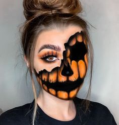 17 Pumpkin Face Paint Ideas You'll Want To Try! - The Mummy Front Crazy Halloween Makeup, Cute Pumpkin Faces, Halloweenský Makeup, Halloween Decor Diy