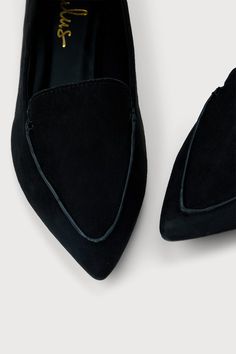 Add sophisticated flair to every ensemble with the Lulus Emmy Black Suede Pointed Loafers! These chic faux suede flats have a pointed toe upper, and a low-cut, notched collar. Pull tab at heel. 0. 25" rubber heel. Cushioned insole. Nonskid rubber sole. All Man Made Materials. Imported. Lulus | Emmy Black Suede Pointed Loafers | Size 10. Elegant Pointed Toe Flats For Work, Elegant Pointed Toe Flats For Workwear, Chic Suede Ballet Flats For Work, Suede Ballet Flats For Fall Workwear, Chic Suede Pointed Toe Flats, Fall Workwear Pointed Toe Suede Flats, Fall Workwear Suede Ballet Flats, Slip-on Suede Flats For Business Casual, Trendy Formal Pointed Toe Slip-on Flats