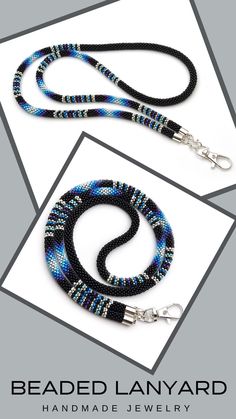 Native American style black beaded badge lanyard Adjustable Beaded Blue Lanyards, Adjustable Blue Beaded Lanyards, Black Beaded Adjustable Lanyards, Black Lanyard With Lobster Clasp As Gift, Black Beaded Lanyard As Gift, Black Beaded Lanyards As Gift, Black Beaded Lanyards For Gift, Handmade Black Lanyards For Personal Use, Handmade Black Lanyards