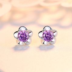 Fashion Element: Flowers Style: Fresh Purple Diamond, Earplugs, Watch Necklace, Ring Bracelet, Earring Necklace, White Diamond, Cherry Blossom, Women's Earrings, Diamond Earrings