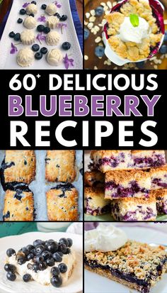 blueberry desserts with text overlay that reads 60 delicious blueberry recipes