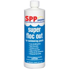 a bottle of spp super flocut for swimming poopies on a white background