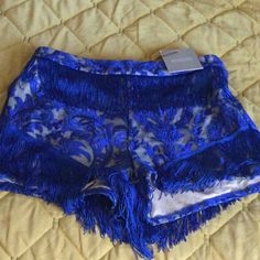 Blue Sheer And Fringe Shorts. Leather Shorts Women, Fringe Shorts, Blue Skort, Mini Denim Shorts, Cheeky Shorts, Night On The Town, Tie Dye Denim, Stage Outfit, Black Jean Shorts