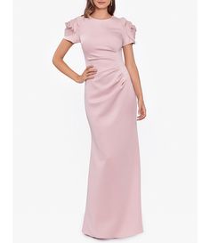 Xscape Rosette Short Sleeve Ruched Back Sheath Gown | Dillard's Pink Mother Of The Bride, Mom Wedding Dress, Dresses For Bride, Mog Dresses, Formal Wedding Guest Dress, Xscape Dresses, Reception Dresses, Mother Of The Bride Dresses Long, Flare Gown