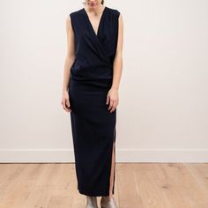 Zero + Maria Cornejo Jazmin Ero Wrap Maxi Dress Sleeveless; Elastic Waistband Asymmetrical Hem, Very Dark Blue Size 4 Brand New - Never Worn Tags: V-Neck, Surplice, Long, Formal, Edgy, Basics, Neutrals, Casual, Going Out, Occasion. Fitted Sleeveless Wrap Dress, Blue V-neck Midi Dress With Side Slits, Chic Blue Sleeveless Wrap Dress, Blue Sleeveless Asymmetrical Cocktail Dress, Sleeveless Formal Wrap Dress, Fitted Sleeveless Wrap Dress For Evening, Elegant Sleeveless Blue Wrap Dress, Elegant Asymmetrical Blue Sleeveless Dress, Elegant Blue Sleeveless Wrap Dress