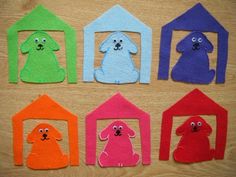 felt houses made to look like dogs in different colors