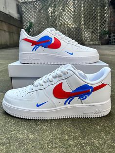 Brand new hand painted custom Air Force 1 sneakers.  If you want to make any alterations please message us your design request. Painted with Angelus leather paint for ultimate duration. All products are made to order Processing time is 3 weeks All shoes come directly from nike. Please be sure of your size before placing your order! We use Nikes official sizing chart, if you need to convert your size please check on their website. ALL SALES FINAL - NO REFUNDS White Custom Logo Sneakers For Streetwear, Custom Logo Sneakers With Round Toe For Streetwear, Streetwear Custom Sneakers With Round Toe And Logo, White Custom Sneakers With Waterproof Paint For Sports, Custom White Sneakers For Sports, Custom Low-top Sneakers With Artwork For Sports, Custom Sporty Sneakers With Round Toe, White Custom Sneakers For Sports, Custom Artwork Low-top Sneakers For Sports