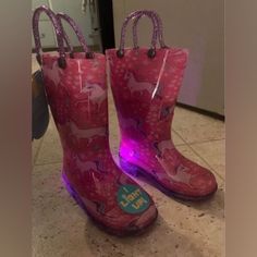 Brand New With Tags-Never Worn. And They Light Up! Cute Round Toe Boots For Playtime, Shoes Western, Rain Boots, Kids Shoes, Light Up, Baby Toddler, Shoe Boots, Kids Shop, Size 4