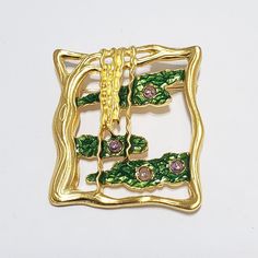 "This lovely brooch has prismatic epoxy to create a scene inspired by Claude Monet's painting. The brooch has a horizontal brooch closure. We used high-quality 18K gold plating for a long lasting finish. This brooch comes shipped in a gift box with an information card. \"I would like to paint like a bird sings,\" Impressionist painter Claude Monet (1840-1926) once said, presumably while overlooking the family garden at Giverny. The garden, filled with an abundance of colorful flowers and a pond Monet Inspired, Lily Necklace, Claude Monet Paintings, Monet Water Lilies, Monet Paintings, Information Card, Family Garden, Gold Bead Necklace, A Pond