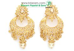 Luxury Yellow Gold Elegant Chandbalis, Chandbali Earrings Totaram Jewelers, 22 Karat Gold Jewelry, Chand Bali, 22k Gold Earrings, Chandbali Earrings, Uncut Diamond, Wedding Jewellery, Ear Rings