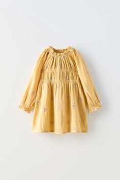 FLORAL EMBROIDERY ELASTIC DRESS - Ocher | ZARA United States Stylish Baby Girl Outfits, Elastic Dress, Stylish Baby Girls, Trench Coat Dress, Floral Embroidered Dress, Cardigan Sweater Dress, Cardigan Sweater Jacket, Round Neck Dresses, Tshirt Skirt