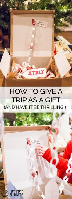 an open gift box with the words how to give a trip as a gift and have it be thriling