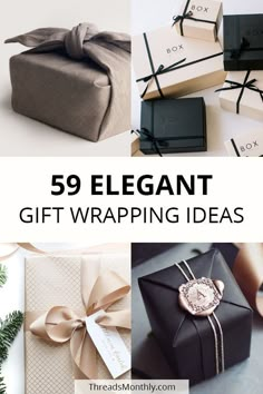 gift wrapping ideas that are elegant and easy to make for the holiday season, including gifts wrapped in brown paper