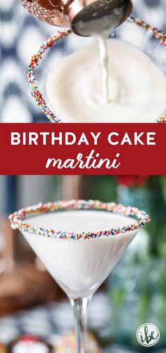 the birthday cake martini is ready to be served with whipped cream and sprinkles