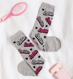 Trendy Gray Cotton Socks, Clothes Uk, Barbie Logo, Sock Outfits, Black Hearts, Fun Socks, Mattel Dolls, Retro Gifts, White Prints