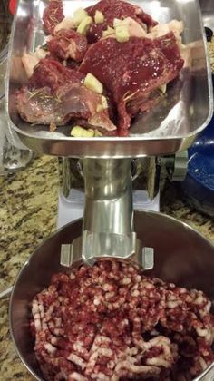 meat is being cooked in a bowl on the counter