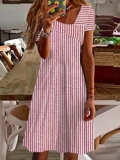 Women's Short Sleeve Summer Striped Asymmetrical Daily Going Out Casual Short A-Line Dress Blue Casual Striped Shift Dress, Non-stretch Knee-length Casual Mini Dress, Striped Knee-length Mini Dress For Vacation, Casual Striped V-neck Midi Dress, Casual Striped Knee-length Midi Dress, Casual Midi Dress With Asymmetrical Hem, Casual Mini Dress With Asymmetrical Hem, Casual Spring Midi Dress With Asymmetrical Hem, Casual Dress With Asymmetrical Hem For Vacation