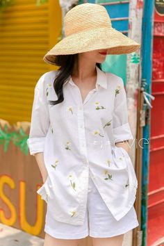 Simple Frock Design, Linen Shirts Women, Stylish Short Dresses, Fashion Top Outfits, Pola Sulam, Trendy Fashion Tops, Embroidery On Clothes