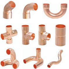 various types of copper pipes and fittings