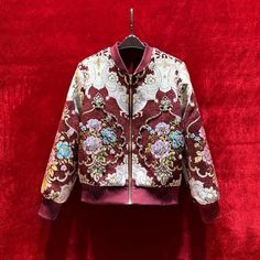 French Vintage Jacquard baseball Jacket, 3D Floral Embellished Jacket, Designer Streetwear beaded Jacket, Embroidery Rhinestone Applique Coat High-end custom collectible jacket coat. Custom Art Jacquard Fabric.Noble retro, Italian aesthetics, exquisite jacquard. The flower pattern comes from the European royal family,abstract intricate texture,the beautiful design is elegant and noble. The cloth surface is rich in style, the yarn color is varied and layered, and the visual effect is three-dimensional. Jacquard fabrics cost more than traditional fabrics,the craftsmanship is more complex, the quality and breathability are better, and it is more noble and retro. The most important is its unique style, the surface pattern presents a gradual and undulating shape, as delicate as a relief artwork Applique Coat, Retro Italian, Jacket Embroidery, Jacquard Jacket, Beaded Jacket, Embellished Jacket, Designer Streetwear, Rhinestone Appliques, Traditional Fabric