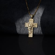 Jesus on Inri cross necklace in gold plated or oxidized, Aesthetic necklace for christian gift, Faith necklace for wife This stunning Jesus on Inri cross pendant is a beautiful and meaningful accessory to add to your jewelry collection. Handcrafted with attention to detail, this pendant features a delicate depiction of Jesus on the cross, symbolizing faith and devotion. Whether you're looking for a thoughtful gift or a personal reminder of your faith, this pendant is a perfect choice. Wear it cl Crucifix Necklaces Tarnish Resistant Gift, Symbolic Crucifix Necklace For Gift, Brass Cross Pendant Necklace As Gift, Symbolic Crucifix Cross Necklace As Gift, Brass Cross Necklace As A Gift, Gold Necklace With Oxidized Cross Pendant, Brass Cross Necklace For Gift, Bronze Crucifix Necklace For Spiritual Purposes, Brass Cross Pendant Necklace Gift