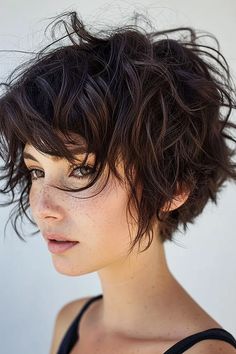 Curly Bob Kurz: 57+ charmante Styles für Locken - hairtastic.de Cool Short Curly Hairstyles, Choppy Curly Bob, Short Wavy Gray Hair, Hippie Short Hair, Short Haircut Curly Hair, Pixie Hairstyle Women, Curly Pixie Bob, Short Curly Hair Pixie, Long Shaggy Pixie