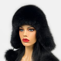 Material: Real Genuine Arctic Fox Fur & Leather Size: 56-59cm Condition: Brand New Colour: Black Black Faux Fur Hat For Fall, Black Hat With Ear Flaps For Fall, Black Hat With Faux Fur Lining And Ear Flaps, Black Hats With Faux Fur Lining For Cold Weather, Winter Fur Felt Hats For Cold Weather, Winter Black Sheepskin Hats, Black Hat With Faux Fur Lining, Black Faux Fur Hat With Faux Fur Trim, Winter Fur Felt Hats With Faux Fur Lining