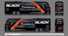 the black bus is designed to look like it has an orange stripe on its side