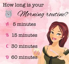 a woman holding a toothbrush next to a pink background with the words how long is your morning routine?