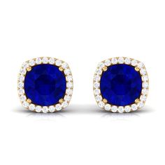 Product Details Indulge in timeless elegance with these exquisite Classic Stud Earrings. Each earring showcases a round-shaped Created Blue Sapphire gemstone surrounded by a sparkling halo of Diamond stones. The secure screw back closure ensures comfortable and worry-free daily wear. Elevate your style with a touch of sophistication by adorning these stunning Created Blue Sapphire Stud Earrings, adding a radiant charm to any ensemble. Product Information SKU SHP-EARRINGS032013884 Length 8 mm Wid Formal Round Diamond Earrings With Gemstones, Blue Prong Set Earrings For Formal Occasions, Blue Prong-set Earrings For Formal Occasions, Formal Blue Earrings With Prong Setting, Luxury Blue Diamond Earrings With Prong Setting, Luxury Blue Diamond Earrings With Brilliant Cut, Luxury Blue Diamond Drop Earrings, Blue Diamond Drop Earrings With Prong Setting, Blue Sapphire Diamond Earrings With Halo Setting