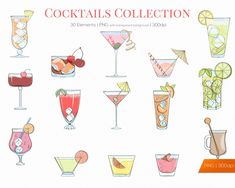 a collection of cocktails with different drinks in them