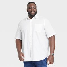 Refresh your smart-casual wardrobe with this Short-Sleeve Button-Down Shirt from Goodfellow & Co™. The short-sleeve shirt is made from cotton-blend fabric with added spandex for comfortable wear that moves with you. It features a collared neckline with a button-front design and a chest patch pocket for classic style. Showcasing a sleek striped pattern, you can pair it with anything from chinos to jeans for a variety of looks that you're sure to love sporting. Goodfellow & Co™: Where style & fit Casual Short Sleeve Dress Shirt For Daywear, Spring Daywear Short Sleeve Dress Shirt, Blue Flannel Shirt, Man Dress, Smart Casual Wardrobe, Black Man, Chino Trousers, Slim Fit Shorts, Mens Crew Neck