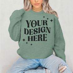 Casual Green Sweatshirt With Custom Print, Dark Green Sweatshirt, Photo Png, Sweatshirt Mockup, Real Model, Green Sweatshirt, Aesthetic Fall, Minimal Aesthetic, T Shirt Mockup