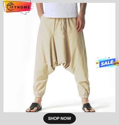 Men's Harem Trousers Summer Pants Baggy Beach Pants Drawstring Plain Full Length Casual Daily Linen / Cotton Blend Boho Ethnic Style Loose Fit Black Navy Blue Harem Trousers, Casual Chinos, Baggy Trousers, Beach Pants, Summer Pants, Black Khakis, Type Of Pants, Drawstring Pants, Chinos Pants