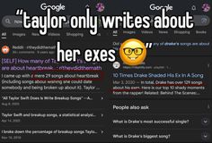 an image of someone's twitter page with the caption that says, taylor only writes about her exes