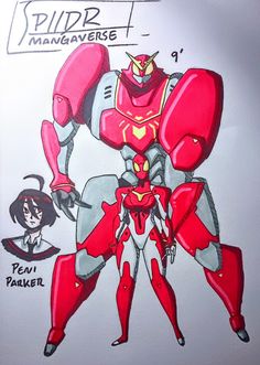 a drawing of a red and gray robot with text above it that says pulpb mangaverse