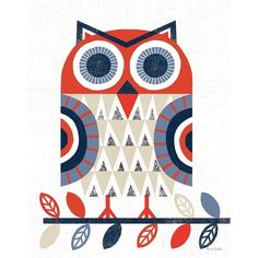 Folk Lodge Owl Red Navy Poster Print by Michael Mullan-VARPDX58903 Image 1 Folk Art Animals, Navy Poster, Sanna Annukka, Art Patterns, Colorful Artwork, Buddha Art, Paper Cut Art, Large Canvas Prints, Stock Paper