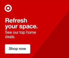 a red square with the words refresh your space see our top home specials shop now