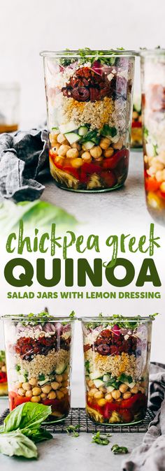 the cover of chick pea greek quinoa salads with lemon dressing is shown