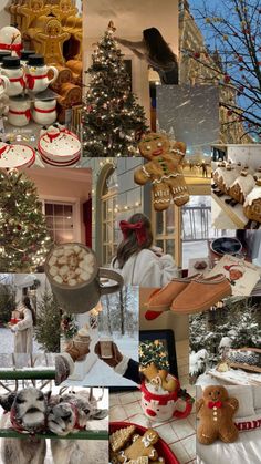 a collage of pictures with various foods and animals in the middle one has a christmas tree