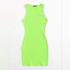 Nwt Shein Ribbed Jersey Knit Dress Neon Lime Green Bodycon Coverup Size: Large New In Package Neon Green Dress, Green Ribbed Mini Dress For Summer, Neon Bodycon Dress, Casual Green Ribbed Dress, Neon Green Long Sleeve Dress, Summer Green Ribbed Bodycon Dress, Green Ribbed Knee-length Mini Dress, Green Ribbed Mini Dress, Neon Green Bodycon Dress