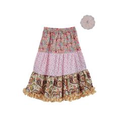 Pleasantly pretty peasant skirt. Skirt is a longer length and has a comfortable stretchable waist band. There are three different layers of flower and paisley print that creates the perfect peasant look for this skirt. Lastly the double ruffle hem adds just the right detail. Small OSFM 4 - 6 yrs, Medium OSFM 8 - 10 yrs, Large OSFM 12 -14 yrs. Skirt also includes a flower hair accessory. Peasant Skirt, Flower Hair Accessories, Skirt Skirt, Kids Outfits Girls, Flower Hair, Bottom Clothes, Flowers In Hair, Long Length, Ruffle Hem