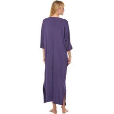 This long nightgown sleepshirt features a round neckline, 3/4 length sleeves, hidden is-seam pockets deep enough to hold your smart phone or small cat and a full length round hem with split side seams for ultimate flexibility and comfort. Great as casual sleepwear or as a casual dress. Lightweight, comfortable, good quality fabric and sewing. Summer Sleepwear With 3/4 Sleeves, Casual Long Sleepwear For Loungewear, Purple Relaxed Fit Long Sleeve Sleepwear, Oversized Pajamas, Long Sleep Dress, Casual Sleepwear, Long Nightgown, Sleep Dress, Small Cat