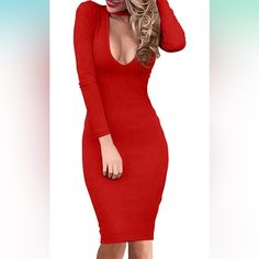 Product Details Sleeve Type Long Sleeve Fit Type Slim Red V-neck Bodycon Dress For Winter, Red Long Sleeve Bodycon Dress For Fall, Chic Red Long Sleeve Bodycon Dress, Red V-neck Bodycon Dress For Spring, Spring Red V-neck Bodycon Dress, Red Knee-length Bodycon Dress For Winter, Casual Red Bodycon Dress For Winter, Casual Red Bodycon Winter Dress, Casual Red Winter Bodycon Dress