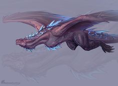 a drawing of a dragon flying through the air